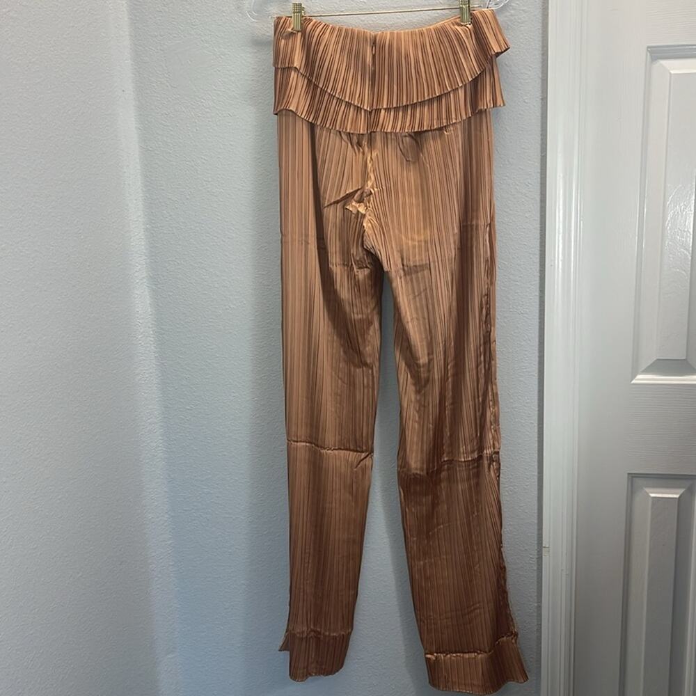 Andrea Iyamah Linea Toffee Pleated Wide-Leg Pants Peplum Waist - Picture 11 of 13